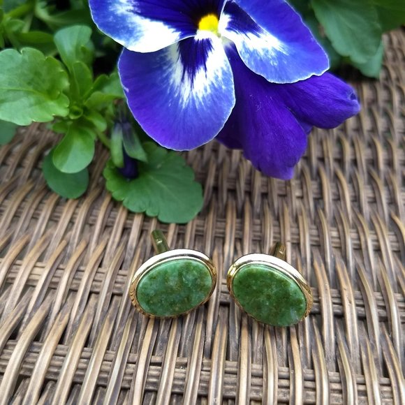 vintage 80s gold cuff links with green marbled stone 🎈HOST PICK x2🎈 - Picture 3 of 3